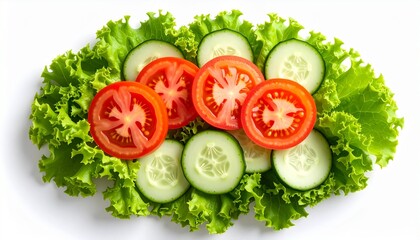 tomato, cucumber, lettuce, vegetable, fresh, salad, food, isolated, background, white, healthy, top, view, raw, organic, ingredient, green, red, vegetarian, nutrition, diet, sliced, salad, nature, sli