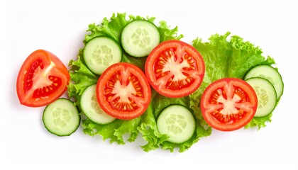 tomato, cucumber, lettuce, vegetable, fresh, salad, food, isolated, background, white, healthy, top, view, raw, organic, ingredient, green, red, vegetarian, nutrition, diet, sliced, salad, nature, sli