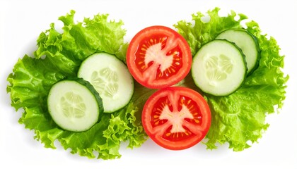 tomato, cucumber, lettuce, vegetable, fresh, salad, food, isolated, background, white, healthy, top, view, raw, organic, ingredient, green, red, vegetarian, nutrition, diet, sliced, salad, nature, sli
