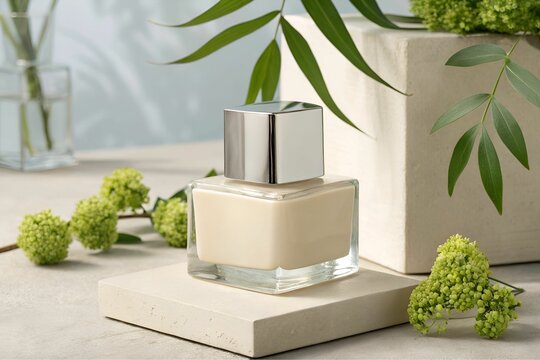 Cosmetics beidge colour Foundation for advertising, marketing and promotion concept, spa still life