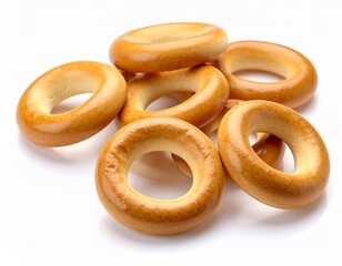 Fresh delicious bread rings stack isolated on white background