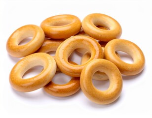 Fresh delicious bread rings stack isolated on white background