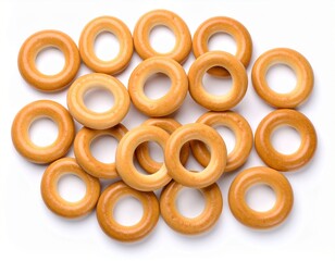 Fresh delicious bread rings stack isolated on white background