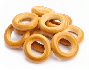 Fresh delicious bread rings stack isolated on white background