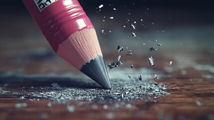 Erase Error. Closeup of Pencil Eraser Correcting Mistake on Paper