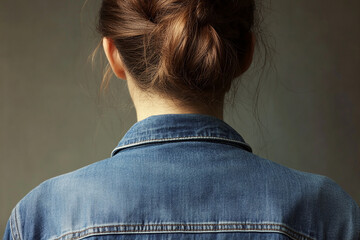 Woman in a Light Wash Denim Jacket Rear View