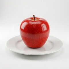 Red apple on white plate.