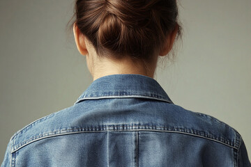 Woman s Back View in Light Wash Denim Jacket