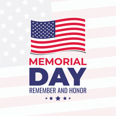 Modern Memorial Day graphic with waving flag and stars.