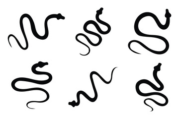 Snake icon. Snake silhouette vector. snake silhouette cobra wildlife icons hand drawn. Clipart boa constrictor, cobra, grass snake, python Isolated on white background. 