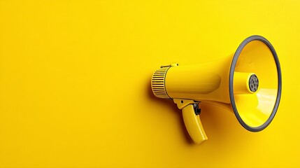 Yellow megaphone on solid yellow background, symbolizing clear and powerful business communication