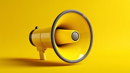 Yellow megaphone on solid yellow background, symbolizing clear and powerful business communication