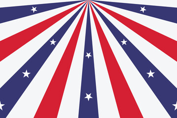 Horizontal sunburst background with stars in patriotic colors.