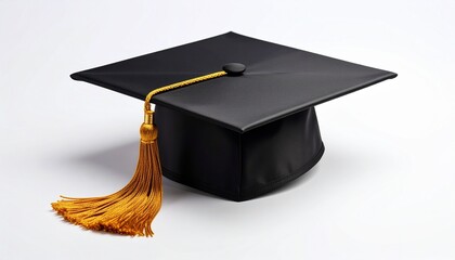 Graduation cap with golden tassel isolated on white background