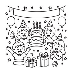 Joyful Birthday Celebration with Children and Cake