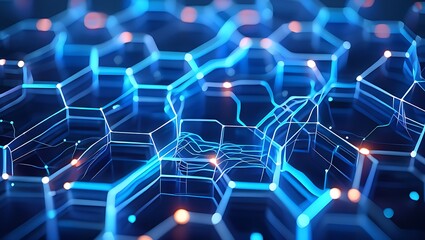 Fototapeta premium Abstract Technology Network with Glowing Nodes and Interconnected Lines Representing Data Flow Connectivity and Modern Communication Systems in a Futuristic and Dynamic Visual Design