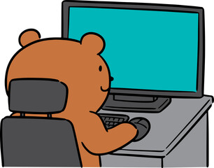 Illustration of bear using computer
