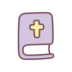 Holy Bible with cross. Religious book symbolizing faith and prayer, commonly associated with Thanksgiving and pilgrim tradition. Cute hand drawn illustration on white background. Vector 10 EPS.