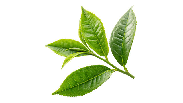 Beautiful fresh vibrant tea leaves isolated on transparent background