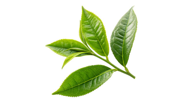 Beautiful fresh vibrant tea leaves isolated on transparent background