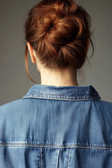 Woman s Back View with Updo and Denim Jacket