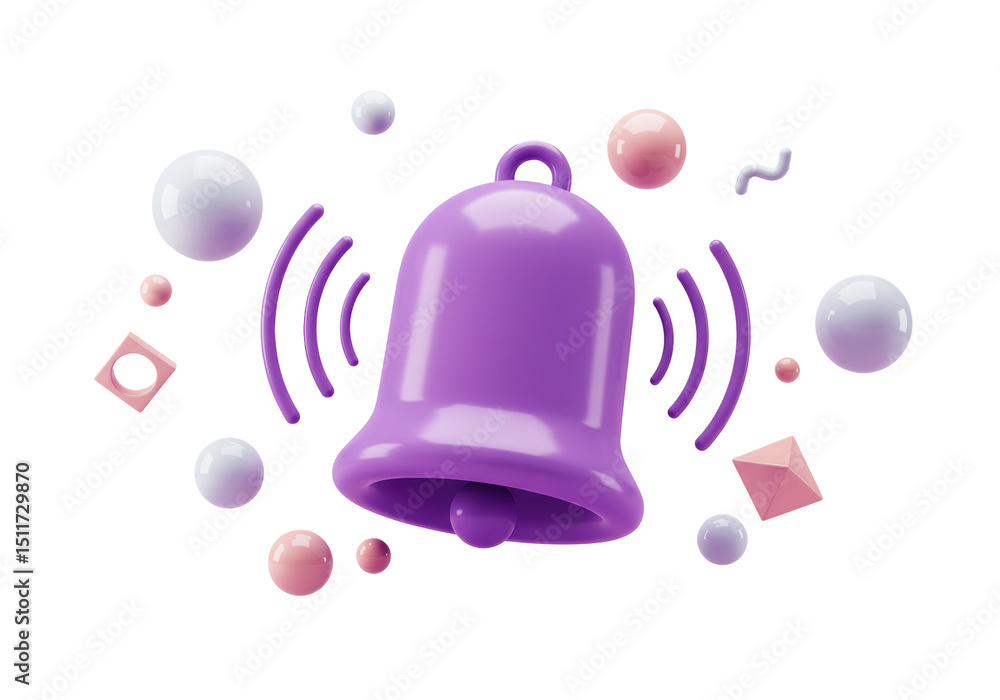 Poster isolated notification bell with floating spheres 3d render