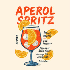 Aperol Spritz. Poster drink. Cocktail art. Mojito. Modern trendy print. Drink with fruit and ice. Retro posters with alcohol cocktails. 90s 80s 70s groovy posters. Sex on the beach.