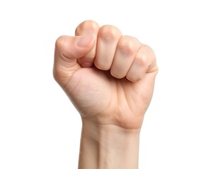 Clenched fist gesture against white background