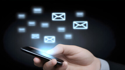A person using their smartphone to expose and handle digital content, close-up view on hand and device with modern technology background
