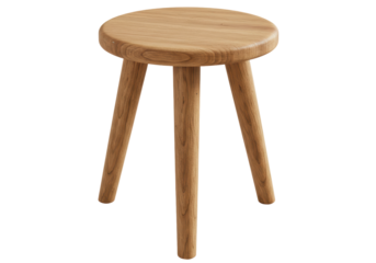 Isolated Minimalist Wooden Stool with Three Legs