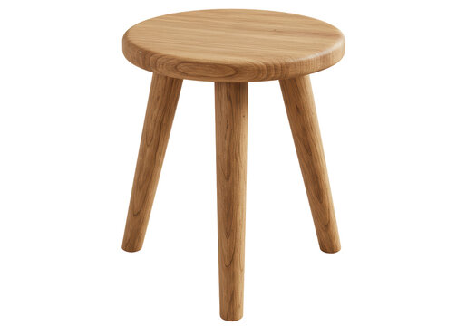 Isolated Minimalist Wooden Stool with Three Legs