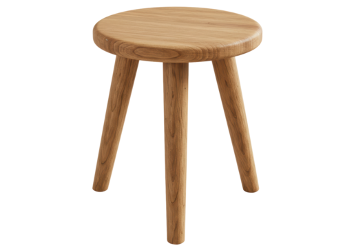 Isolated Minimalist Wooden Stool with Three Legs - Powered by Adobe