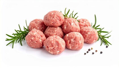 Heap of fresh raw meatballs isolated on white background
