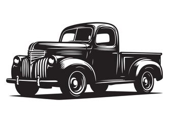 Vintage Pickup Truck Illustration Black and White Automotive Design © Creative Image  