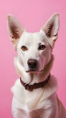 portrait of a dog on pink background