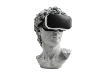 Isolated Marble Bust Wearing VR Headset