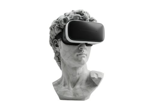 Isolated Marble Bust Wearing VR Headset