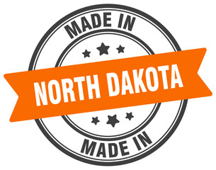 Made in North Dakota round sign. Made in North Dakota stamp.