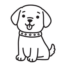 Adorable cartoon dog sitting with a collar and a happy tongue out silhouette
