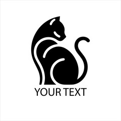 Minimalist Black Cat Logo Vector Isolated on White Background