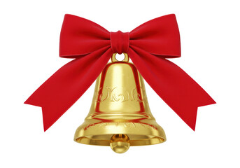 Isolated Golden Christmas Bell Decorated with a Festive Red Bow