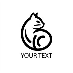 Minimalist Black Cat Logo Vector Isolated on White Background
