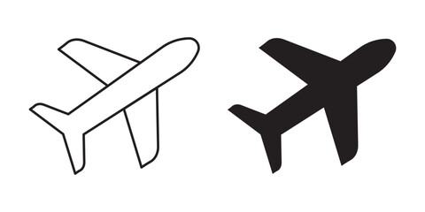 Airplane icon vector set in black flat and line style. Transportation and travel symbol.