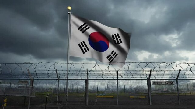 South Korean flag on the border.