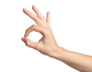 Hand giving okay sign on white background