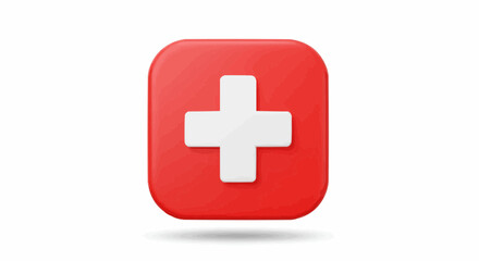 A 3D Rendered Red cross mark on the red square, symbolising health and aid. The plus symbol in white gives a clean and minimalist style.