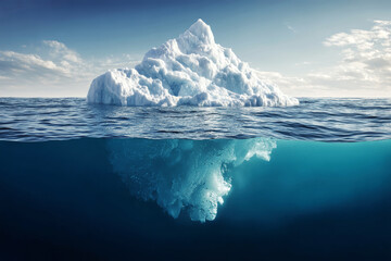 Exploration of the iceberg concept revealing hidden depths under ocean surface