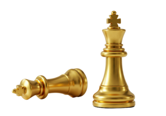 Isolated Golden Chess Pieces Fallen King Beside Standing King