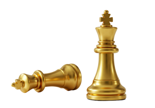 Isolated Golden Chess Pieces Fallen King Beside Standing King