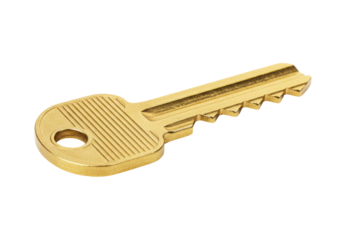 Isolated Simple Gold Key with Grooves